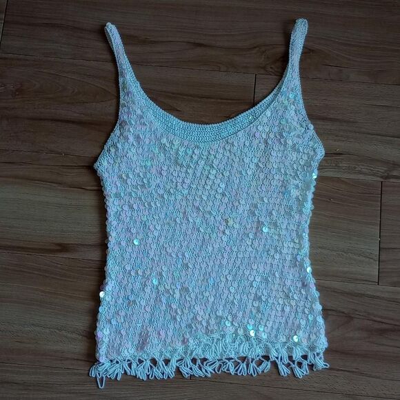 Y2K Iridescent Crochet Sequined Mermaid Top - Picture 2 of 4